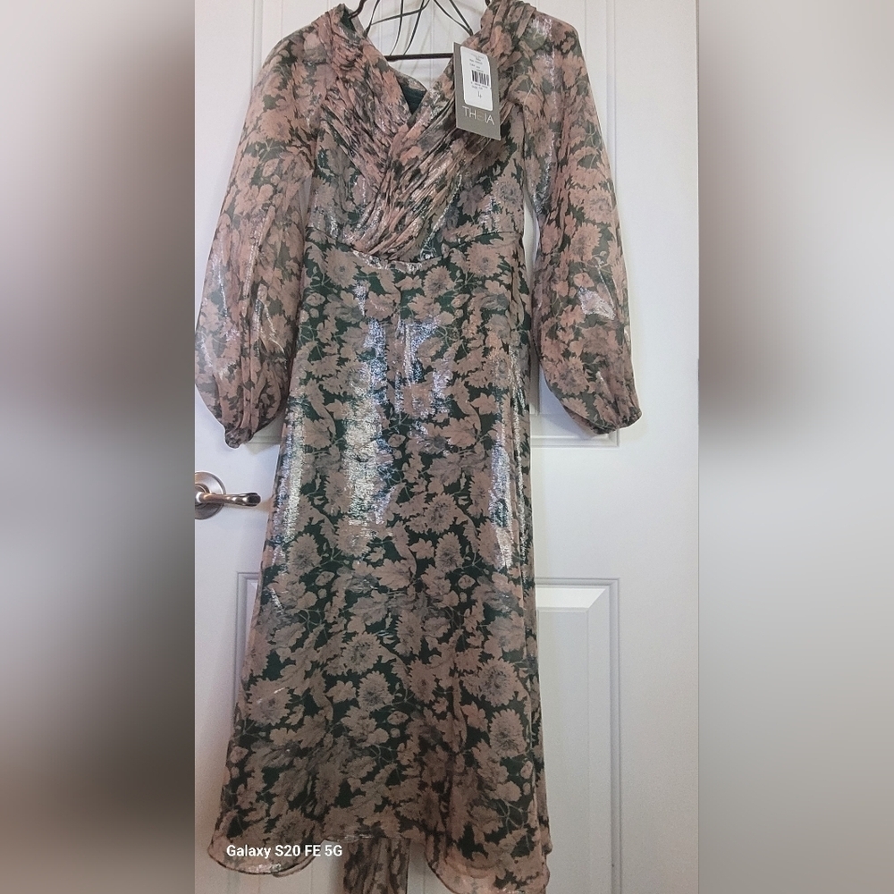 Multicolored Wrap Belted Sundress with Bishop Sleeves for Wedding Guest